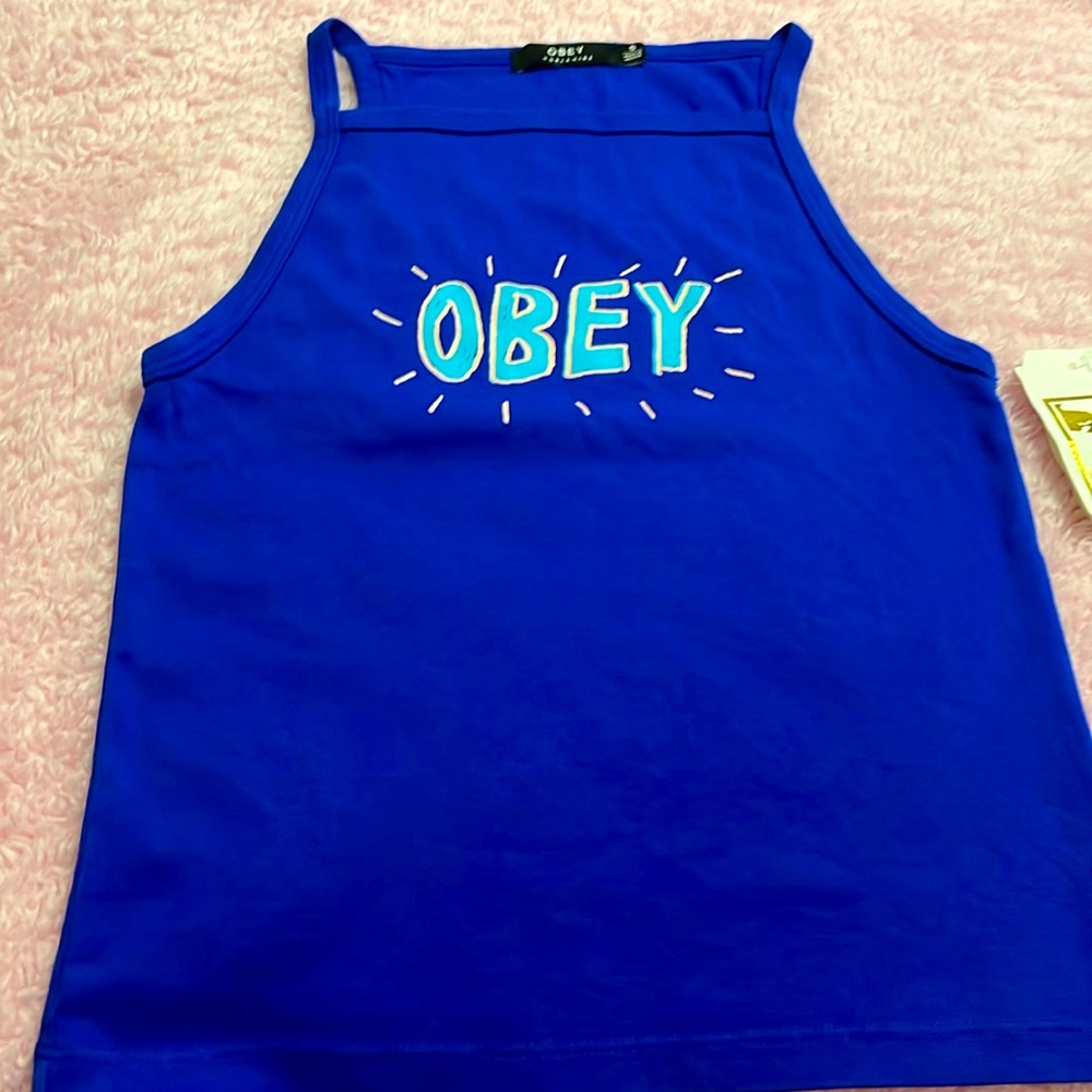 Obey size small a dark blue with tags